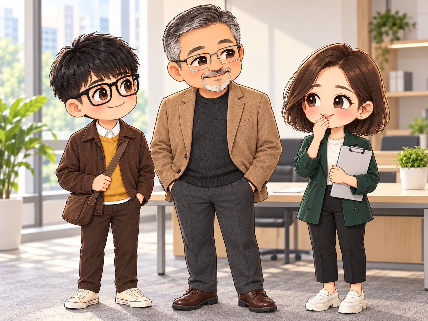 協會日常第19話，大蘇、小布與小甯說開重複回報的問題的秋季Q版插圖