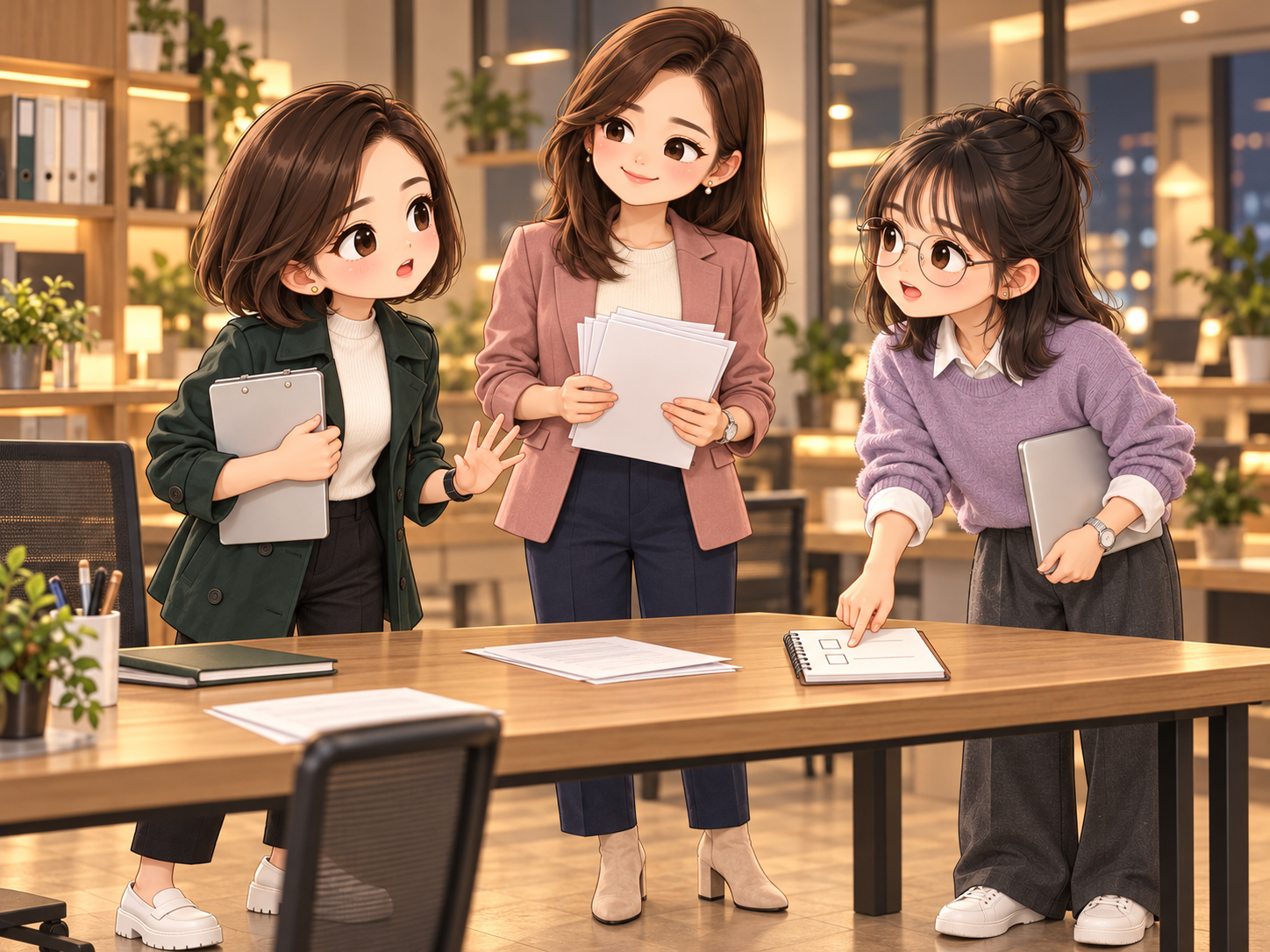 協會日常第21話,小薇與小甯討論通知寄完是否能放下後續工作的秋季Q版插圖