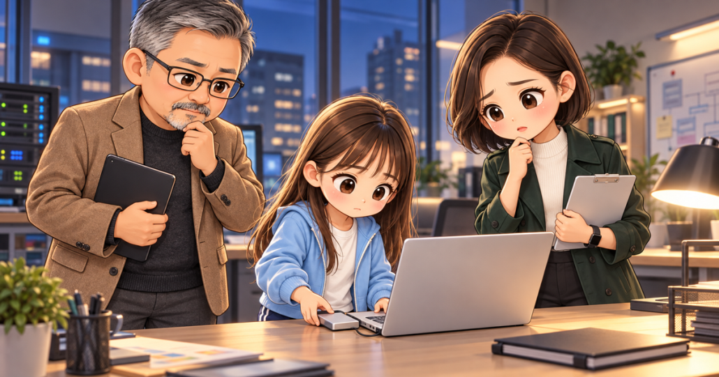 協會日常第23話，小芯、大蘇與小甯謹慎準備資安修補的秋季Q版封面