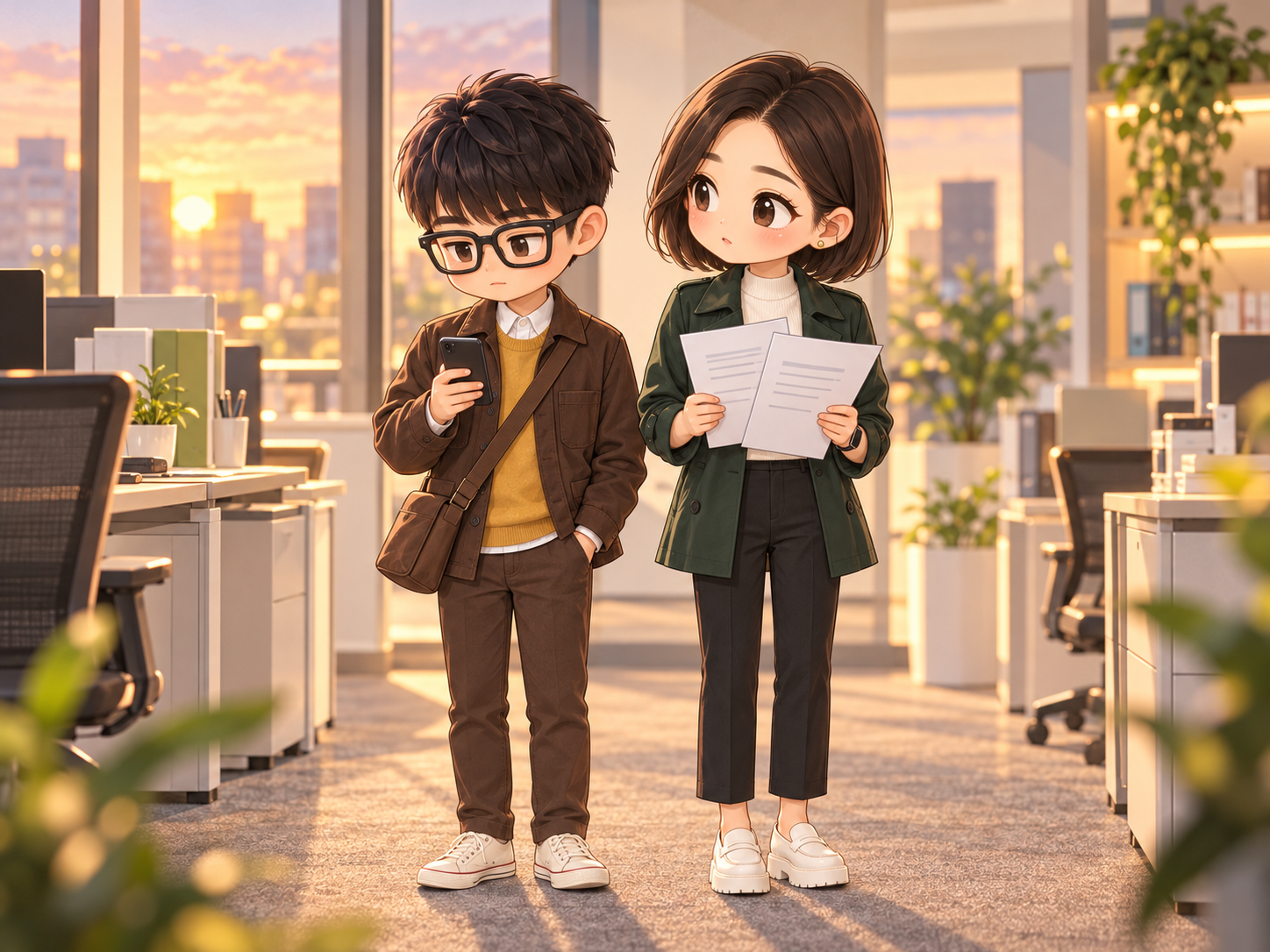 協會日常第24話,小布與小甯等待告警設定裁示的秋季Q版情境