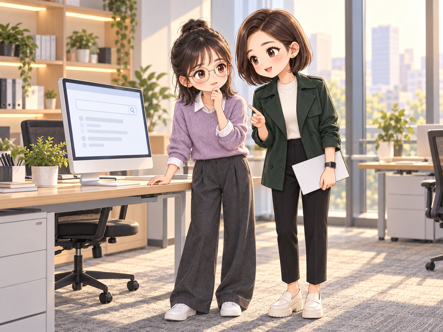 協會日常第27話,小薇與小甯等待網站修正上傳的秋季Q版情境