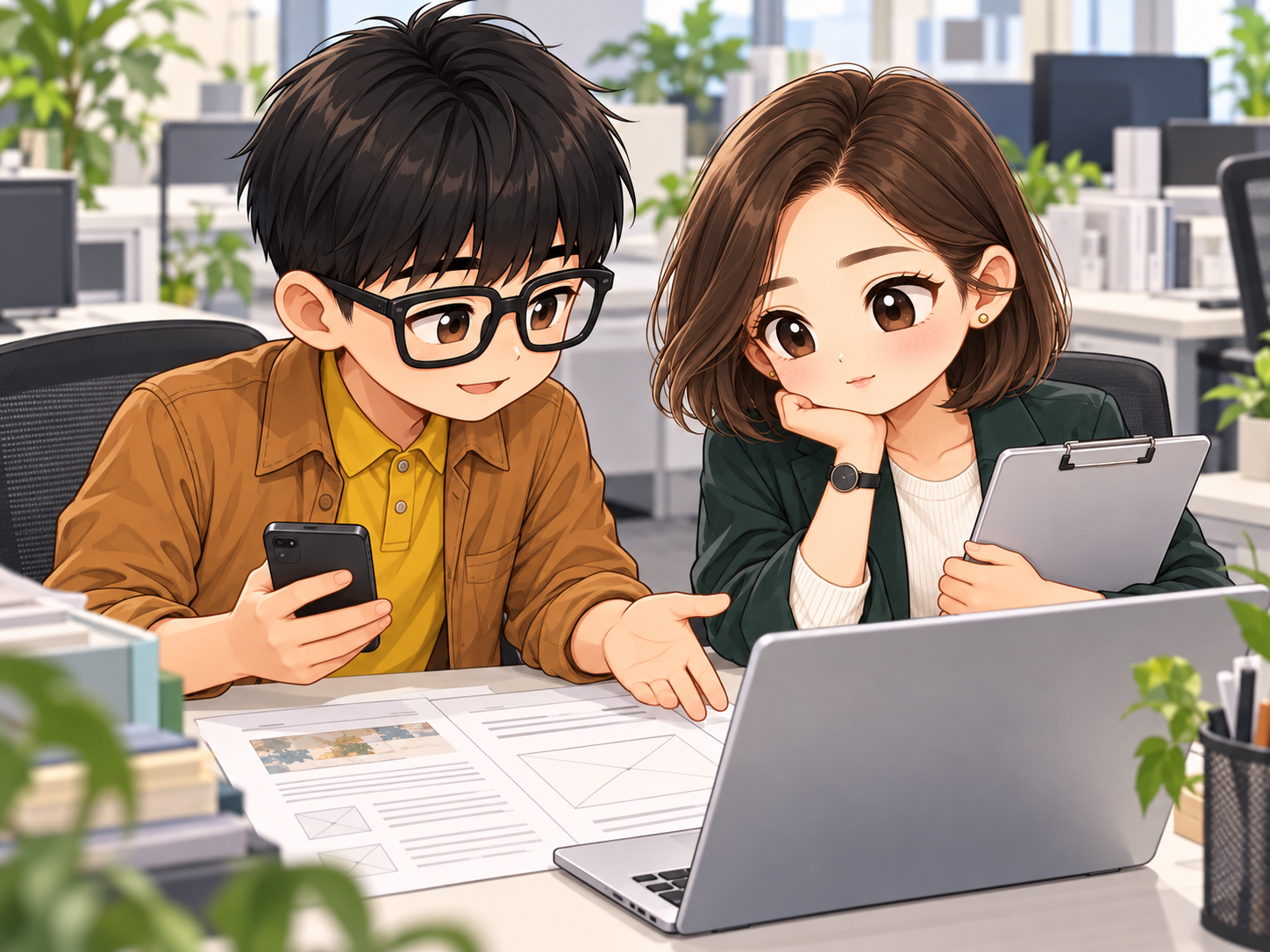 協會日常第9話，小布指向尚未放入精選圖的稿件，小甯核對紀錄